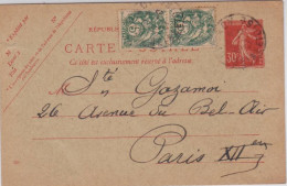 SEMEUSE CAMEE + BLANC - CARTE POSTALE ENTIER - 1927 - REPIQUAGE RARE BRUNOY (FLEURISTE) - DATE :129 - Overprinter Postcards (before 1995)