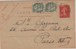 SEMEUSE CAMEE + BLANC - CARTE POSTALE ENTIER - 1927 - REPIQUAGE RARE BRUNOY (FLEURISTE) - DATE :129 - Bijgewerkte Postkaarten  (voor 1995)