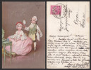 ARTIST COLOMBO,E.; GIRL BOY MIRROR OLD POSTCARD - D10779 - Colombo, E.