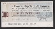 ITALIA - MINIASSEGNI - BANCA POPOLARE DI NOVARA DA LIRE 100 - NUOVO, NON CIRCOLATO - IN OTTIME CONDIZIONI. - [10] Cheques Y Mini-cheques