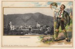 Obergammerau Bavaria, Town View + Artist Picture  On C1900s Vintage Embossed Postcard - Oberammergau