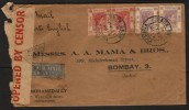 1940 HONG KONG KG VI  $2.30 Rate AIR MAIL  Cover To India  Arrival Censor #13923d - Storia Postale