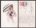 ILUSTARTOR USABAL YOUNG GIRL UMBRELLA OLD POSTCARD - D10943 - Usabal