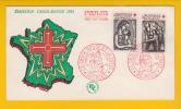 ENVELOPPE 1er JOUR .LA CROIX ROUGE ET LA POSTE . G. ROUAULT . 2 Timbres  0.20+0.10 & 0.25 +0.10  . BOURGES 02/12/61 - Storia Postale