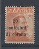 1919 TRENTO E TRIESTE 20 C MNH ** Varietà - RR8774 - Trentin & Trieste