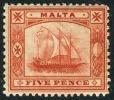 Malta #44 Mint Hinged 5p Red Ancient Galley From 1904 - Malte (...-1964)