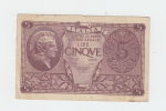 ITALY 5 Lire 1944 "F" P 31c 31 C - Italië– 5 Lire