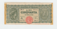 Italy 50 Lire 1944 ""F"" P 74 - 50 Lire