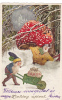 Mushrooms And  Dwarf Greeting New Year,1932 Original Vintage CPA. - Paddestoelen