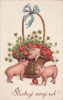 Mushrooms And Pigs,greeting New Year 1944 Original Vintage CPA. - Schweine