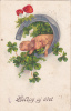 Mushrooms And Pigs,greeting New Year 1931 Original Vintage CPA. - Schweine