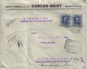 BARCELONA CC CERTIFICADA A ALEMANIA FRANQUEO ALFONSO XIII VAQUER 40 CTS X 2 AL DORSO LACRES Y MAT LLEGADA - Covers & Documents