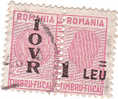 IOVR  Revenue Fiscaux Overprint 1 Leu VFU Romania. - Revenue Stamps