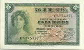 SPAIN 5 PESETAS GREEN WOMAN FRONT & EMBLEM BACK  DATED 1938 UNC P.85 READ DESCRIPTION !! - 5 Pesetas