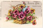 FANTAISIE FETES FLEUR Illustrateur JDA : Bonne Fête Maman - Panier De Fleurs Pensées En Relief Et Strass - Moederdag