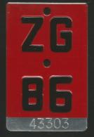 Velonummer Zug ZG 86 - Kennzeichen & Nummernschilder