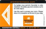 FRANCE CLE HOTEL KEY PREMIERE CLASSE ROUEN SUPERBE - Hotel Key Cards