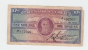 Malta 1 Shilling 1943 KGVI "G+" Banknote  P 16 - Malte