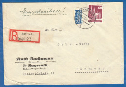 Deutschland; Bizone MiNr. 93 + Notopfer; Einschreiben Aus Bayreuth; R-Zettel 1948; Fa Bachmann Bürobedarf - Briefe U. Dokumente