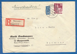 Deutschland; Bizone MiNr. 93 + Notopfer; Einschreiben Aus Bayreuth; R-Zettel 1948; Fa Bachmann Bürobedarf - Storia Postale