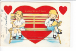 Valentine Greeting  Child Girl Boy On Park Bench Large Heart Guess Who I Love - Valentine's Day