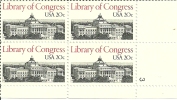 US Scott 2004 - Plate Block Of 4 Plate No. 3 Lower Right - Library Of Congress Postage (20 Cent) - Mint Never Hinged - Plattennummern