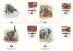 0212bl: WWF- Issue From Uganda: Elephants, FDCs (4) - Eléphants