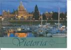 CANADA .VICTORIA, PLEASURE BOATS IN BEAUTIFUL  VICTORIA HARBOUR AS THE LEGISLATIVE BUILDINGS GLOW AT TWILIGHT-G258-FG - Victoria