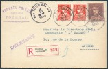N°321-336(2) - 2Fr. KEPI + 5 Centimes Cérès (paire) Obl. Sc TOURNAI 2 S/Carte Recommandée Du 12-VI-1935 Vers Anvers.  Pa - 1932 Cérès Et Mercure