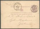 EP Carte 5 Centimes Lilas, Obl. Dc EECLOO 5 Octobre 1877 Vers Gent. N. 450 - TB Frappe - 6935 - Cartoline 1871-1909