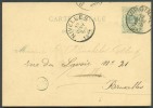 EP Carte 5 Centimes Vert, Obl. Sc VIRTON 12 Janvier 1887 Vers Nivelles (biffé) Et Réexpédiée Vers Bruxelles. N. 450 - 69 - Cartes Postales 1871-1909