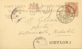 India 1898 " Military Watch " Entier Postal Prive Voyage Vers Ceylon. Horlogerie, Montre - Horlogerie