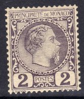 Monaco N° 2  X  : Prince Charles III : 2 C. Violet-gris  Trace De Charnière Sinon   TB - Unused Stamps