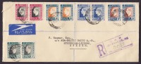 South Africa Airmail Par Avion Label JOHANNESBURG Registered 1937 Cover W. Complete Set Coronation Issue Pairs To Sweden - Briefe U. Dokumente