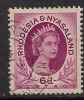 RHODESIA NYASALAND QE2 1954 - 56 6d STAMP SG 7 (E23) - Rhodesien & Nyasaland (1954-1963)