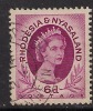 RHODESIA NYASALAND QE2 1954 - 56 6d STAMP SG 7 (E23) - Rodesia & Nyasaland (1954-1963)