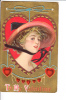 Embossed To My Valentine Woman In Red Hat Hearts 1910 - Valentijnsdag
