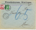 Switserland: Cover From Wettingen Fremdenbureau Mit Nachname Porto To Baden, Mix Stamps - Lettres & Documents