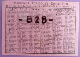 73 - CALENDRIER 1956 MACHINES AGRICOLES EMILE PIN 28 Bis Avenue Du Comte-Vert - CHAMBERY - TELEPH.10-62 - Sonstige & Ohne Zuordnung