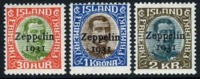 Iceland C9-11 Mint Hinged Zeppelin Airmails From 1931 - Posta Aerea