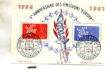 Carte Gauffrée Du Ve Anniversaire Des Emissions(Europa)  Conseil De L'Europe Du15-09-1961 - 1956