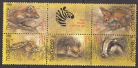 1989 Zoo Relief Fund Rabbits, Hedgehog, Squirrels Zebras Sheet Of 5 MNH - Konijnen