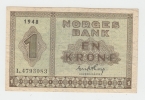 Norway 1 Krone 1948 VF++ CRISP RARE Banknote P 15b 15 B - Norvège