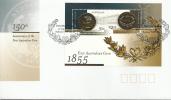 AUSTRALIA FDC 1ST COIN 150 YEARS 1855 SET OF 2STAMPS ON M/S DATED 21-04-2005 CTO SG? READ DESCRIPTION !! - Cartas & Documentos