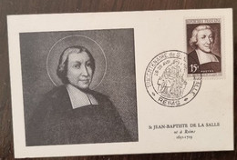 FRANCE Yvert N°882 Carte Maximum FDC, 1er Jour. St Jean Baptiste De La SALLE - 1950-1959