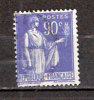 Timbre France Y&T N° 368 (2) Obl.  Type Paix.  90 C. Outremer. Type I . Cote 0,15 € - 1932-39 Vrede