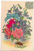 CPA GAUFFREE - SCARABEE ET BOUQUET DE ROSES ET VIOLETTES - Insects