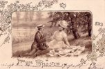 CPA BELLE FANTAISIE FANTAISY ILLUSTRATION PRECURSEUR COUPLE Fröhliche Pfingsten Déjeuner Sur L´herbe 1903 - Pfingsten