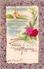 CPA BELLE FANTAISIE FANTAISY GAUFFREE EMBOSEED PRECURSEUR Fröhliche Pfingsten Paysage Moulin  ROSE Silk 1902 - Pentecost