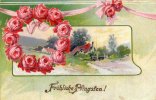 CPA BELLE FANTAISIE FANTAISY ILLUSTRATION Fröhliche Pfingsten ROSE Paysage Guirlande - Pentecost